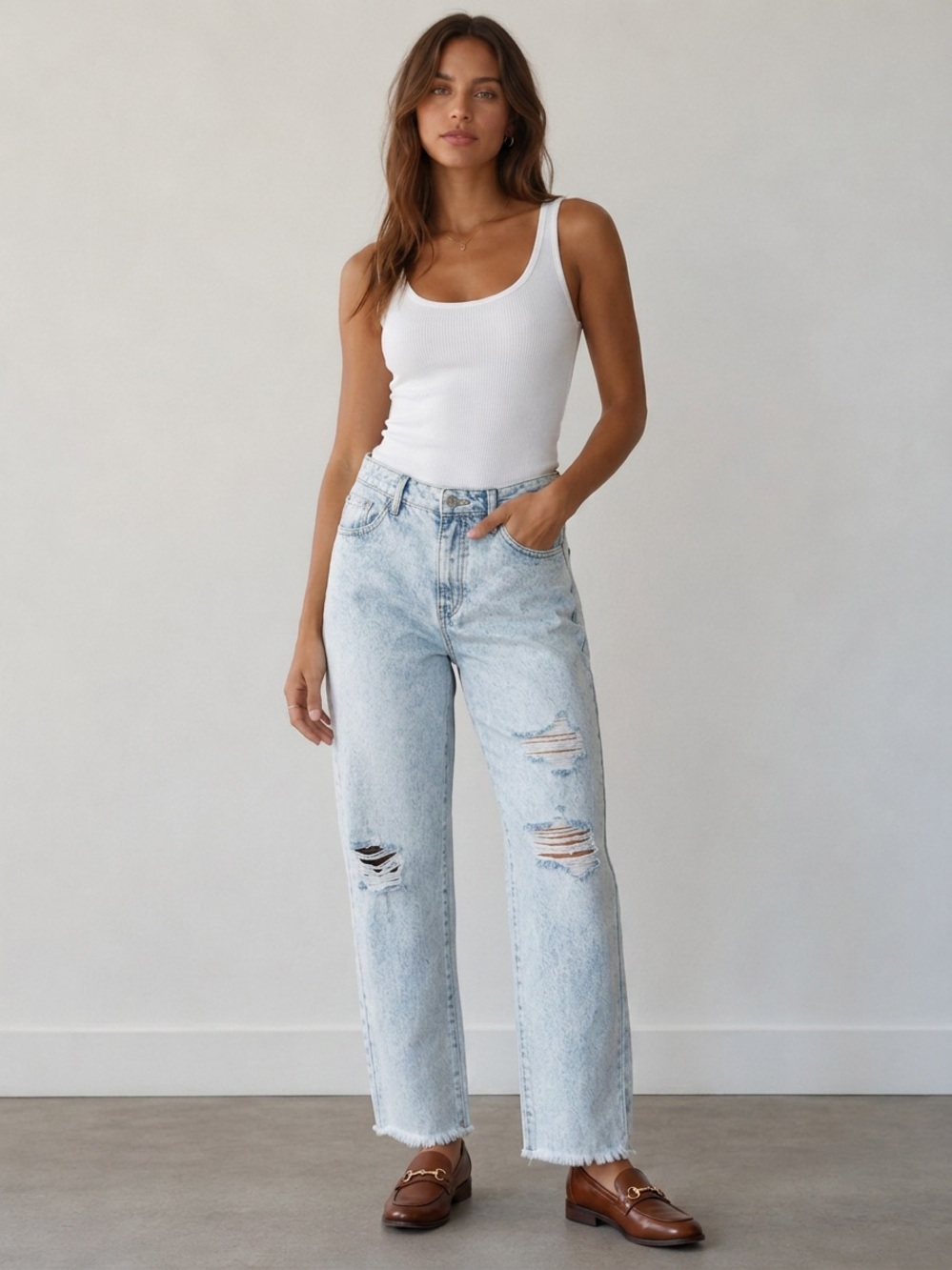 Guess 10 Acid Wash Distressed Wide Leg Cropped Jeans Denim Retro 90s 80s Street
